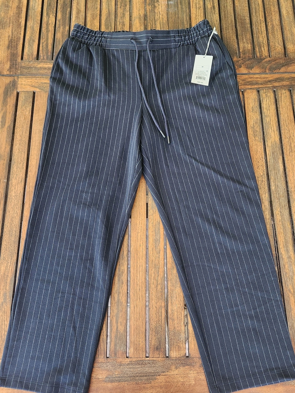 NWT Women's A New Day Navy Pinstripe Straight Leg Pants Elastic Waist Sz Medium